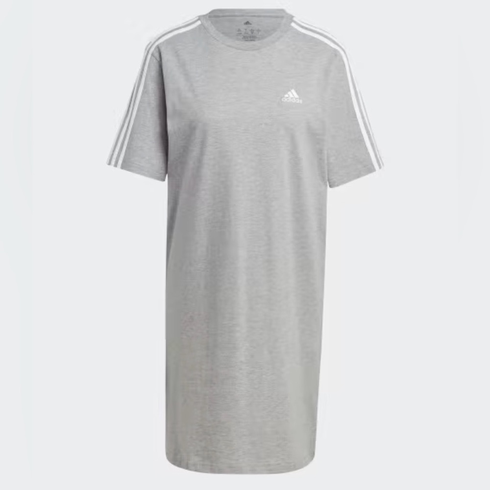NWT Adidas Plus Size Essentials 3-Stripes Boyfriend T-Shirt Dress Gray White 3X